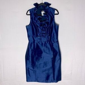 Alfred Sung Metallic Royal Blue Sleeveless Ruffle Neck Cocktail Party Dress 12